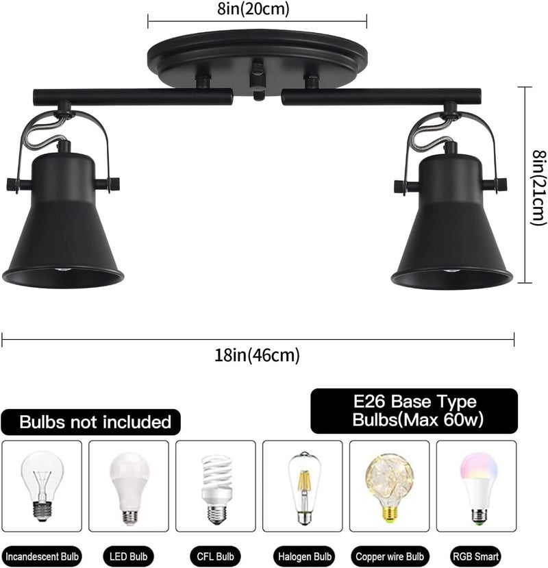 SEEBLEN 2 Light Track Lighting Ceiling, Industrial Directional Ceiling Spot Light Fixture,Black Flush Mount Ceiling Light for Kitchen, Living Room, Hallway, Bathroom, Cabinet, Etc. - Image 5